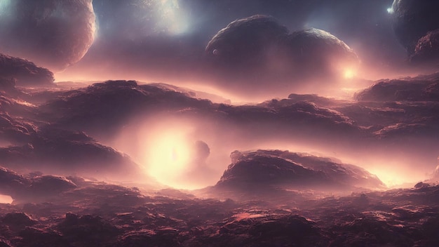 Художественный инопланетный научно-фантастический каменный пейзаж