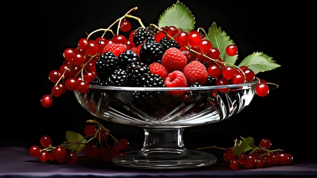 Artistic arrangement of fresh berries in a glass bowl