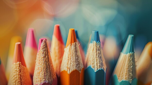 Artistic Array of Sharpened Colorful Wooden Pencils CloseUp