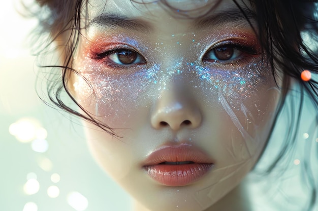 Artistic Asian beautiful woman with makeup tools Generate ai