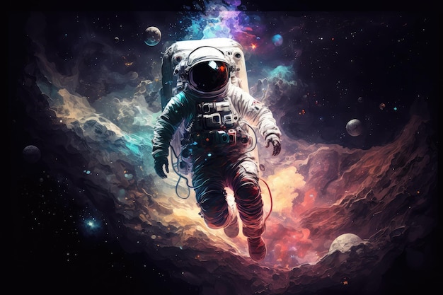 Photo artistic astronaut floating through space surrounded by stars and galaxies