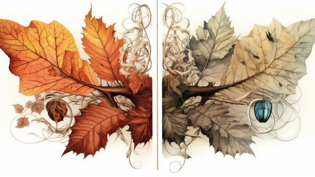 Художественные осенние листья Иллюстрированное празднование осени