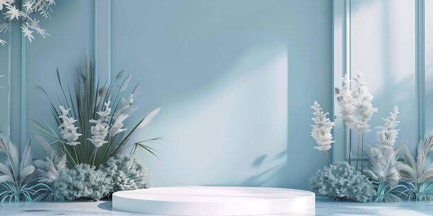 Photo artistic backdrop and ceramic podium aesthetic luxury display with natural sophistication