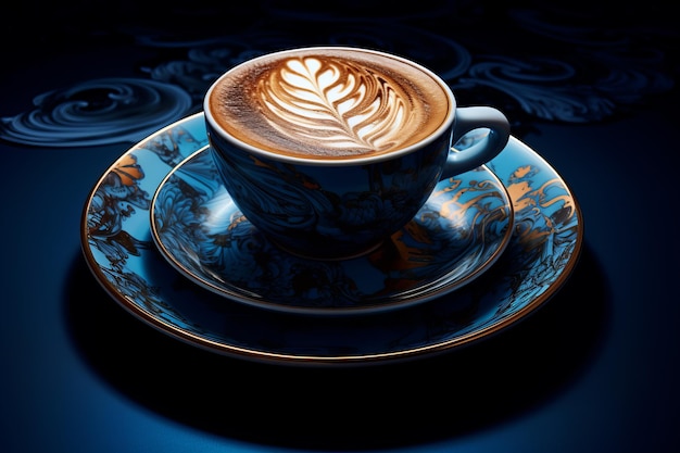 Photo artistic blue saucer unveiling the perfectly crafted coffee drink on display