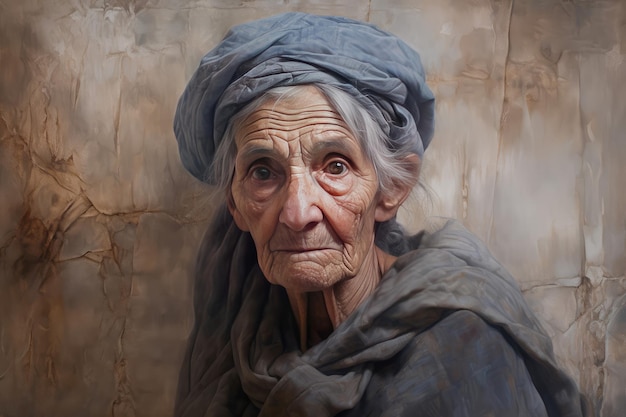 Photo artistic canvas unfinished paint old woman work generate ai