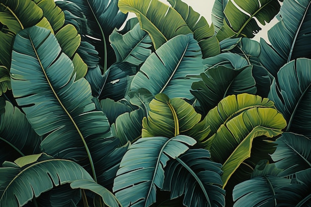 Artistic charm emanates from handdrawn tropical leaves creating a captivating natural backdrop