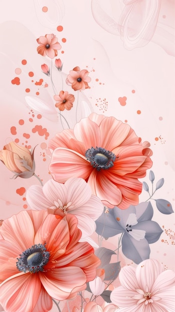 An artistic composition of coral and beige flowers with delicate petals and soft pastel backgrounds for a serene visual experience