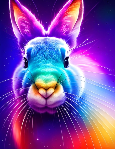 An artistic concept of a psychedelic fullcolor rabbit