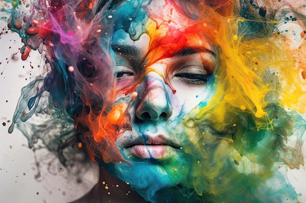 예술적 창조적 인 걸작 은 추상적 인 수채화 페인트 를 통해 숨겨진 여성 의 얼굴 을 드러낸다