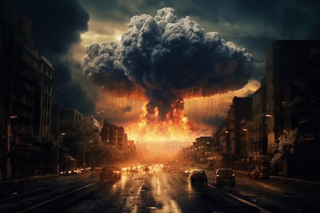 Художественное оформление мрачного города, опустошенного войной, подчеркивающее концепцию ядерного апокалипсиса