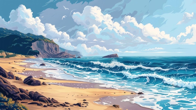 Artistic Depiction of Charming Sea Shore Wallpaper