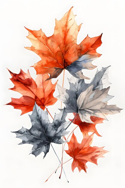 Artistic depiction of colorful maple leaves on white canvas