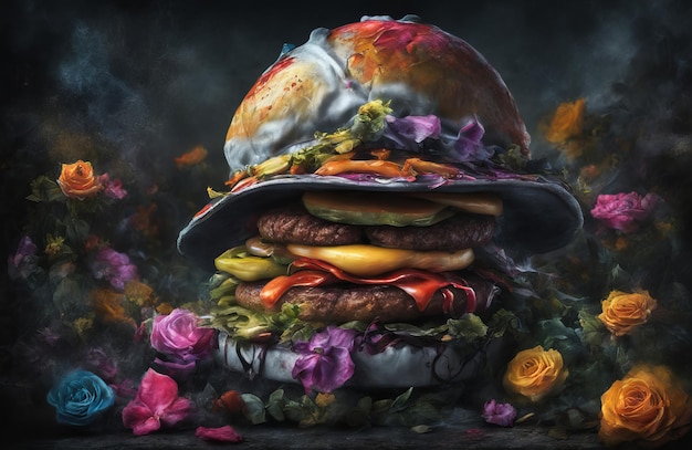 Photo artistic depiction of a hamburger ai generated