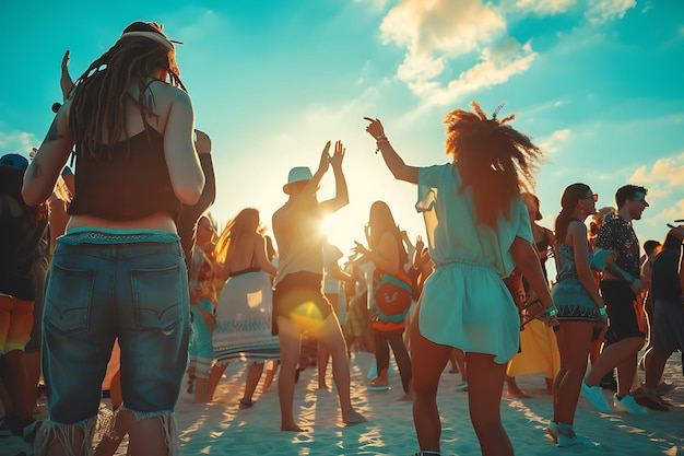 Photo an artistic depiction of people from different backgrounds dancing together in summer music festival