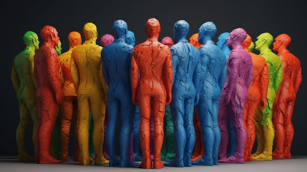 Artistic display of a multicolored group of people figures celebrating diversity