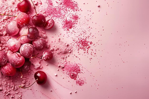 Artistic Display of Red Cherries with Rose Dust Effect