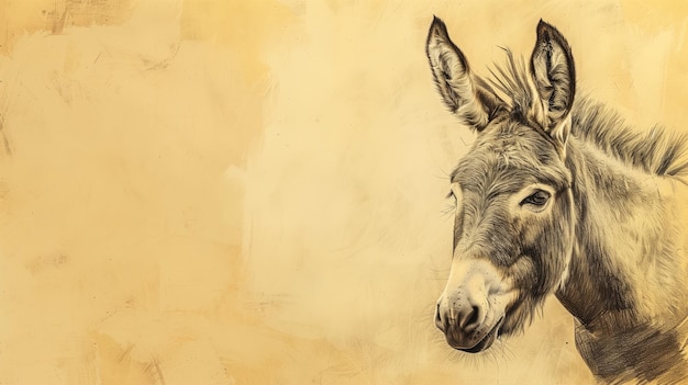 Photo artistic donkey sketch side view on textured background