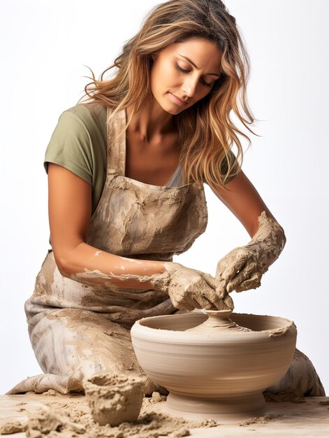 Foto artistica donna ceramista al lavoro generata dall'ia