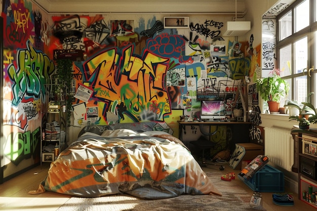 Artistic graffitistyle bedroom wall graffiti octan