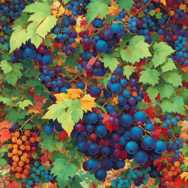 Artistic Grapes and Leaves Mosaic Texture