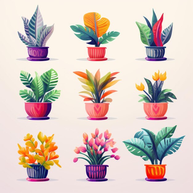 Photo artistic graphic depictions of botanical plant containers