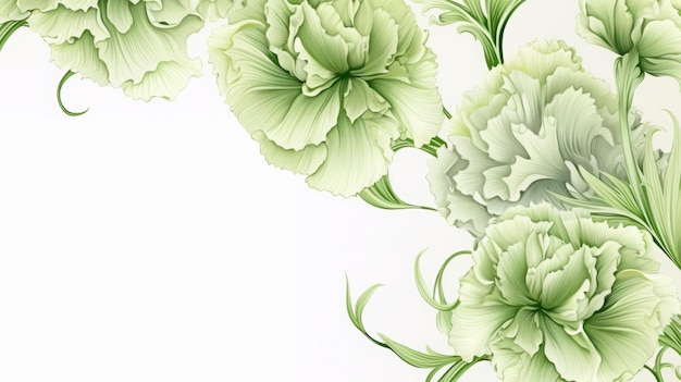 白地に芸術的な緑の花のイラスト