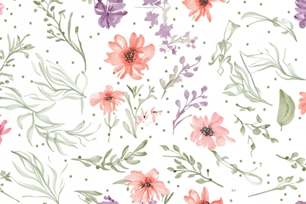 Photo artistic handcrafted watercolor floral seamless pattern