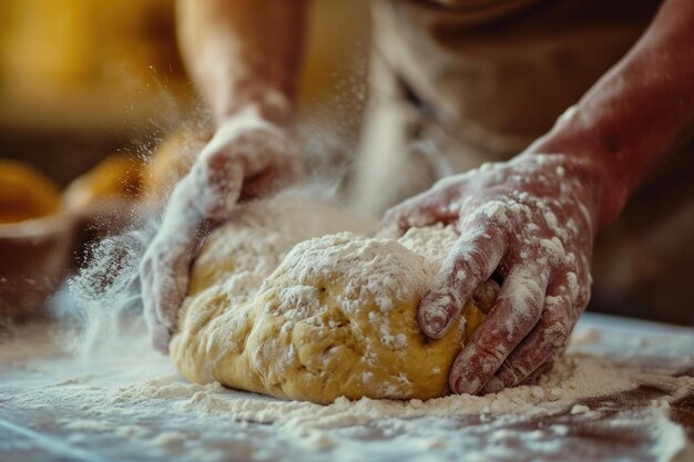 写真 芸術 的 な 手 は 粉 を 美味しい 焼き物 に 変え ます