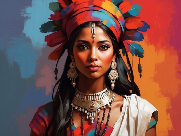 写真 アーティスティック・ヘリテージ インディアン・ガール 絵画 アート 豊かな伝統を祝う