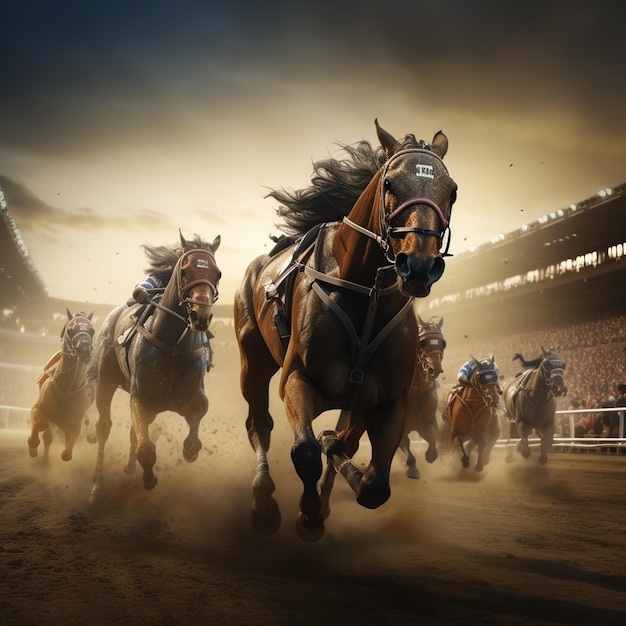 Photo artistic horses running in a group on a racetrack