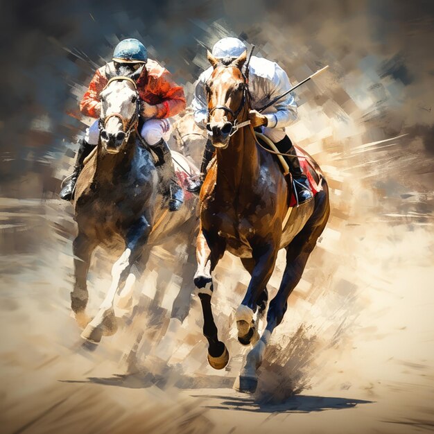 Artistic Horses Running in a Group on a Racetrack