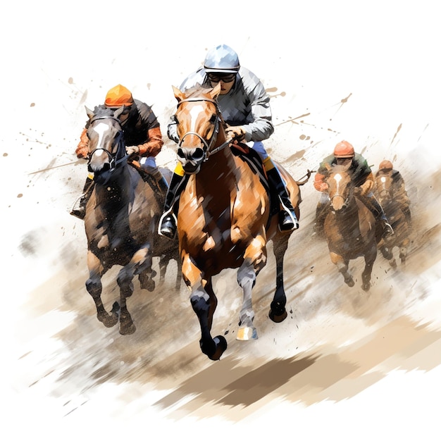 Artistic Horses Running in a Group on a Racetrack