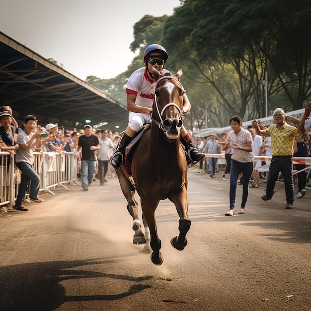 Foto cavalli artistici che corrono in gruppo su un circuito