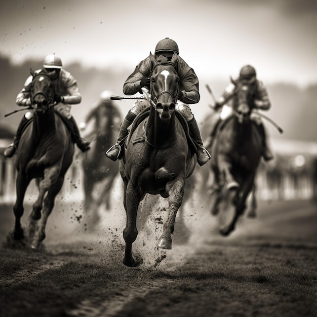 Artistic Horses Running in a Group on a Racetrack