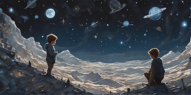 An Artistic Illustration Of Children Of The Stars In The Night Exaggerated Perspectives In The Sty