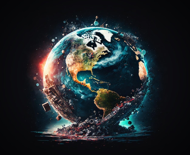 artistic illustration of earth with a lot of pollution isolated on dark background