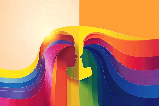 Photo artistic illustration of lesbian couple with face to face embracing