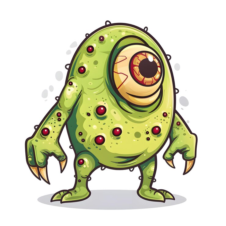 Photo 草のパターンで一眼の緑色のモンスターの芸術的なイラスト