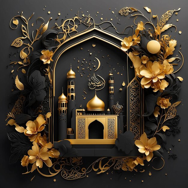 Artistic illustration represents Ramadhan with black and gold vibes