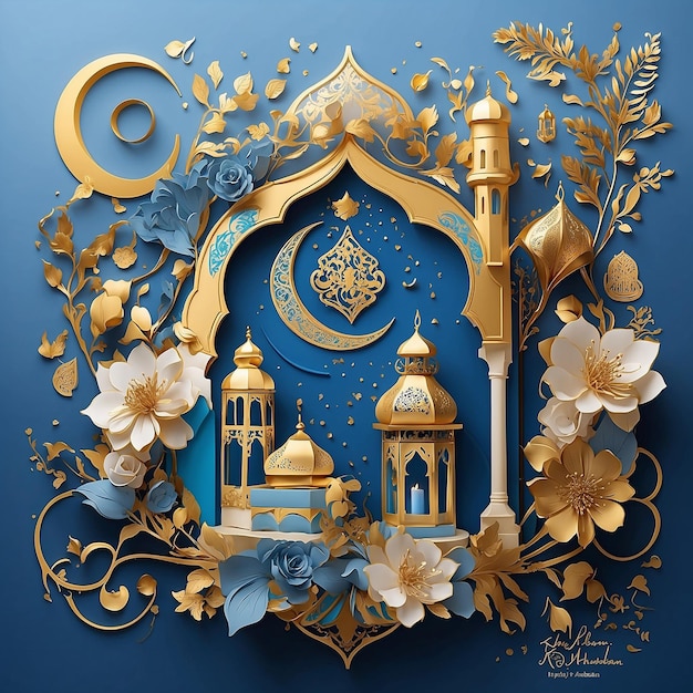 Artistic illustration represents Ramadhan with white and gold vibes