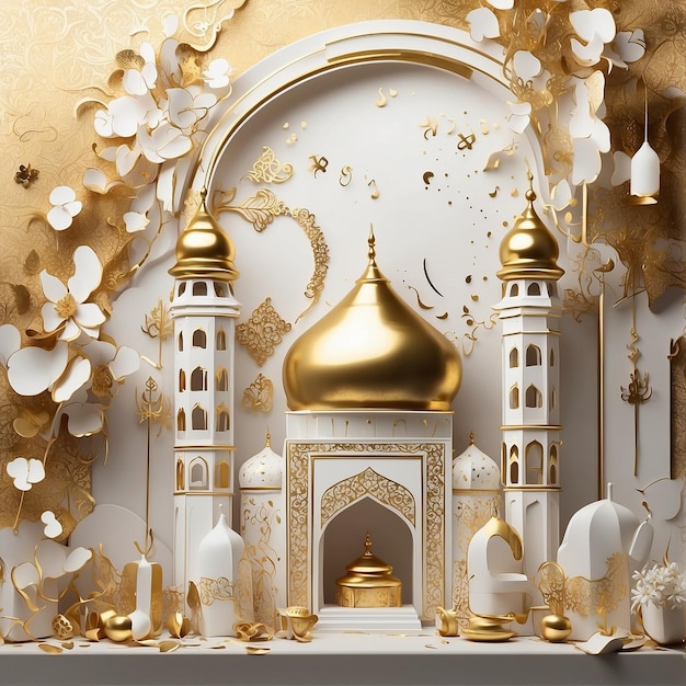 Artistic illustration represents Ramadhan with white and gold vibes