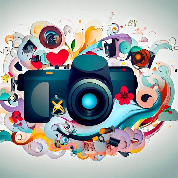 an artistic image of a camera and some other things