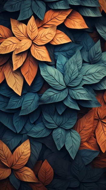 an artistic image of leaves with orange and blue colors