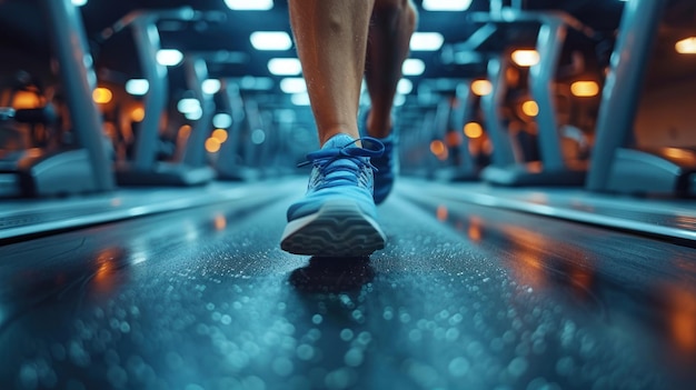 Photo artistic image of a person walking in a fitness center and gym on an indoor background