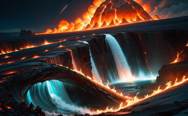 Foto immagine artistica delle fiamme del mare oscurità realismo futuristico