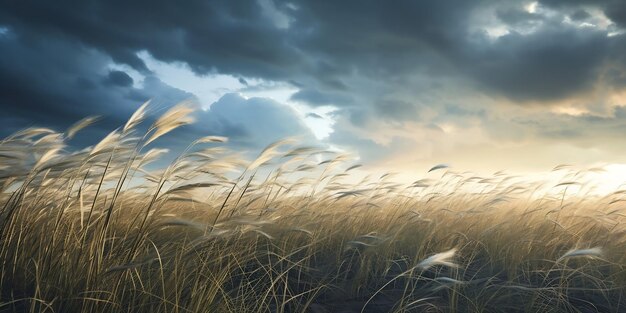 写真 長い芝生が風に吹かれて空に向かって芸術的な解釈 興味深いジェネレーティブai