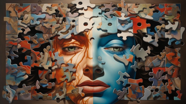 An artistic interpretation of phobias as a puzzle of distorted pieces illustrating the difficulty o