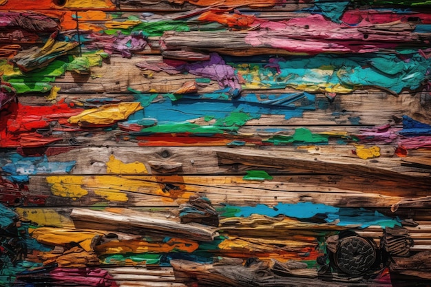 Artistic interpretation of splintered wood in bright and vivid colors for a bold background