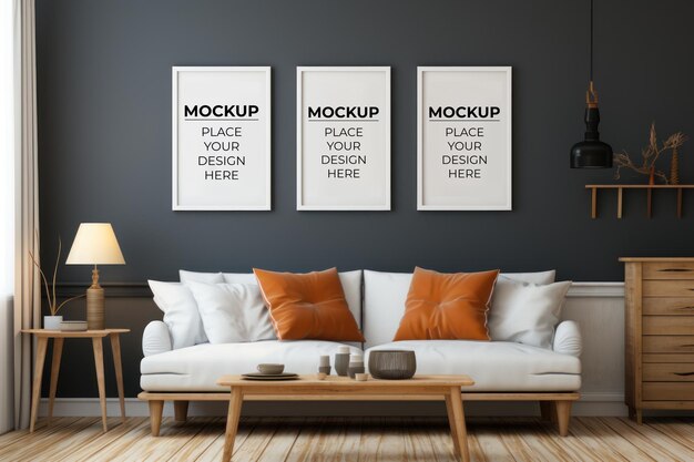 Photo artistic living room wall decor display mockup