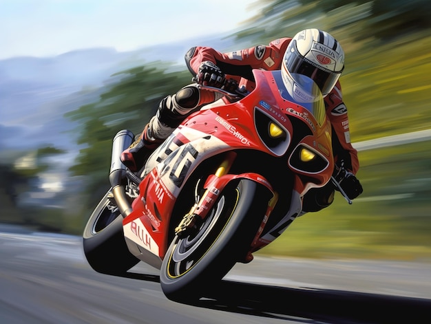 Foto capolavoro artistico di motociclista da corsa